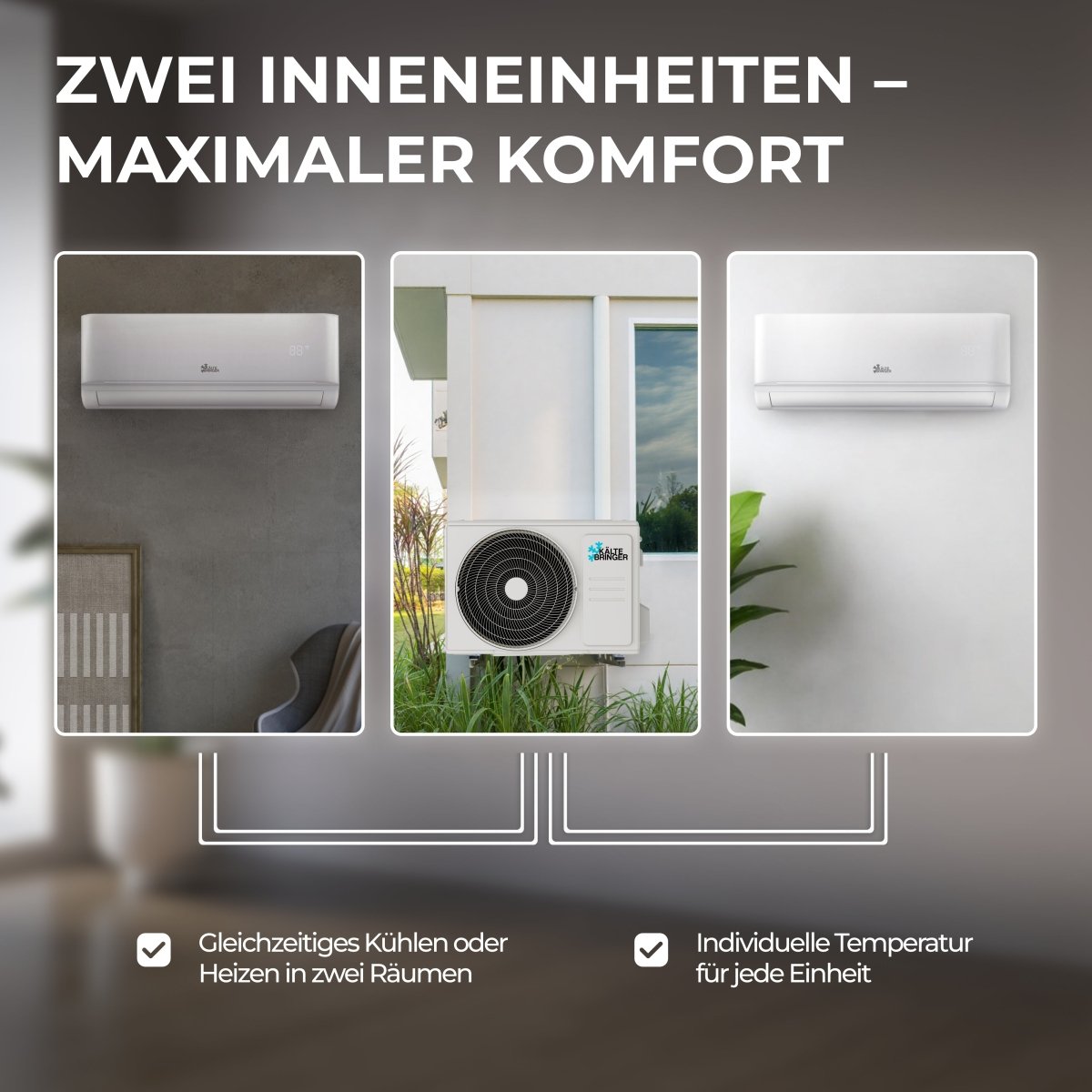 Kältebringer® Multisplit Klimaanlage Duo - 18.000 BTU (5,3kW) - 2 Innengeräte