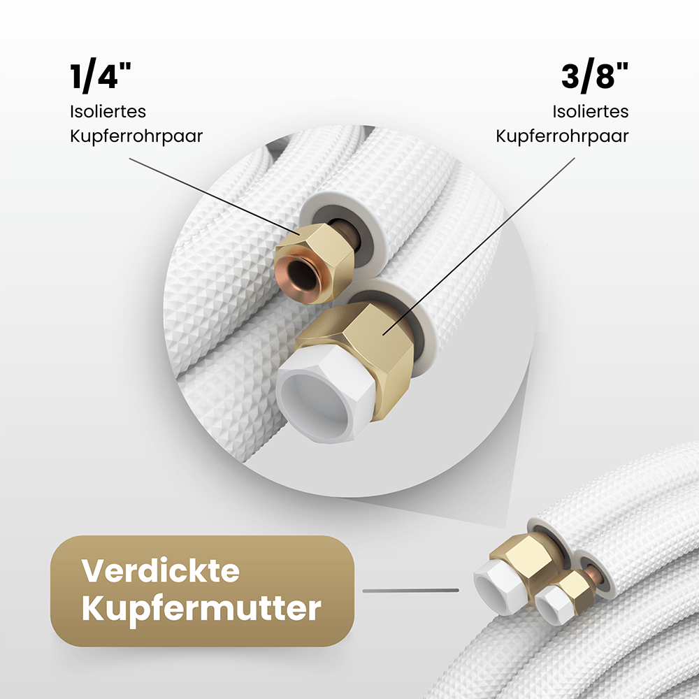Kältebringer® 1-15m Kältemittelleitung 1/4“ + 3/8" Montage-Set für Split-Klimaanlage (5-adrig)