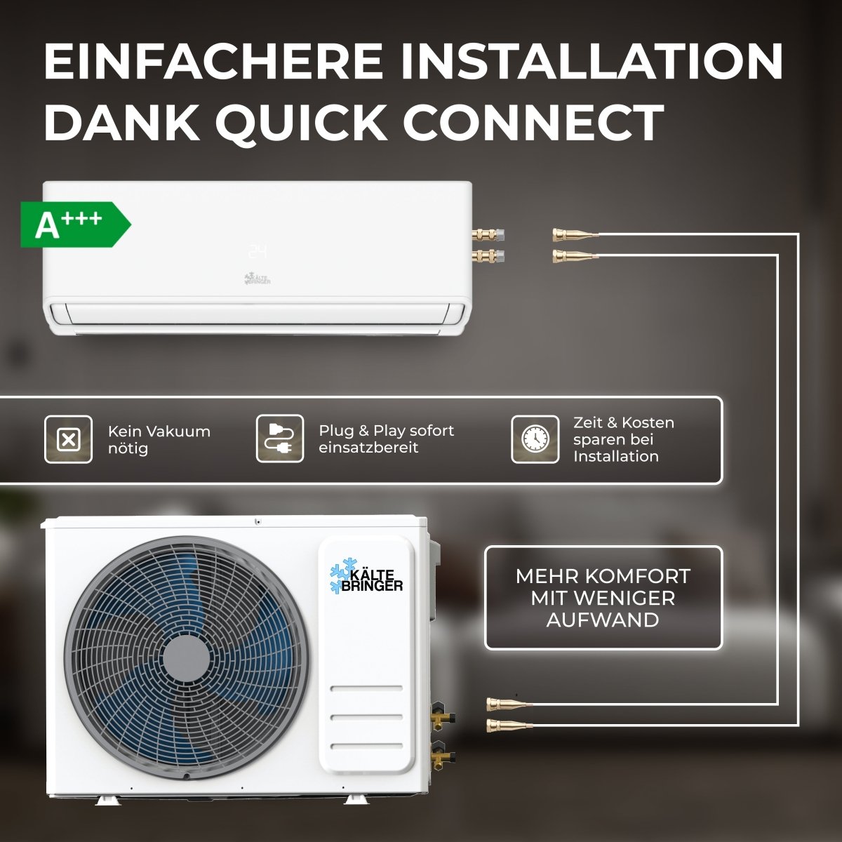 Kältebringer® R290 Split Klimaanlage Quick Connect 9.000 BTU (2,8kW) Komplettset